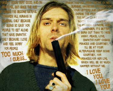 Artes digitais intitulada "Kurt Cobain Nirvana…" por Tony Rubino, Obras de arte originais, Pintura digital Montado em Armaçã…