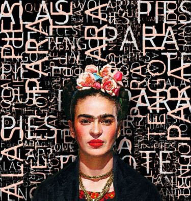 Collages titled "Frida Kahlo Square" by Tony Rubino, Original Artwork, Digital Painting Mounted on Wood Stretcher frame