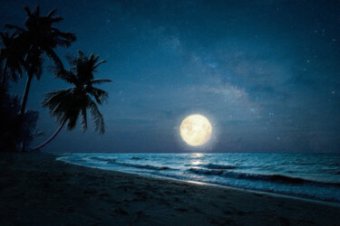 Ζωγραφική με τίτλο "Moon Vacation Islan…" από Tony Rubino, Αυθεντικά έργα τέχνης, Ακρυλικό Τοποθετήθηκε στο Ξύλινο φορείο σκ…