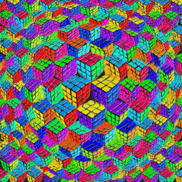 제목이 "Rubik's Cube Abstra…"인 미술작품 Tony Rubino로, 원작, 아크릴 나무 들것 프레임에 장착됨
