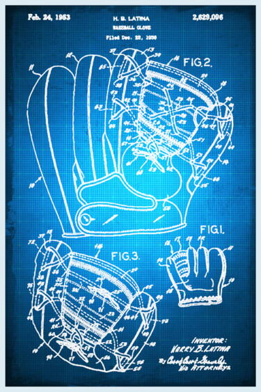 "Baseball Patent Blu…" başlıklı Tablo Tony Rubino tarafından, Orijinal sanat, Akrilik Ahşap Sedye çerçevesi üzerine monte ed…