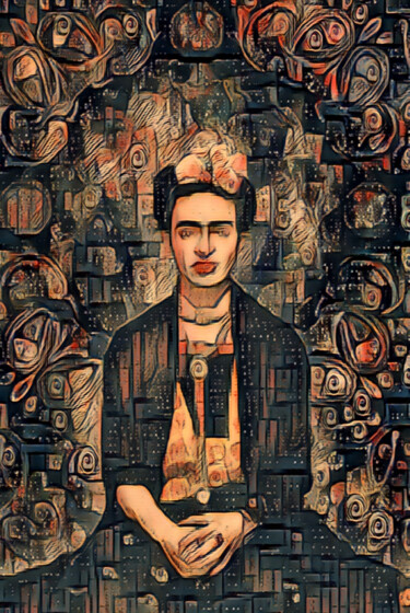 Schilderij getiteld "Frida Kahlo 9" door Tony Rubino, Origineel Kunstwerk, Acryl Gemonteerd op Frame voor houten brancard