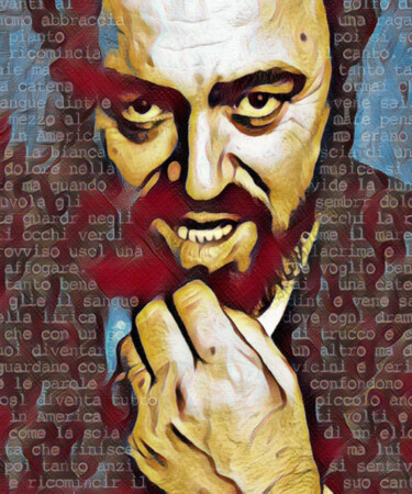 Schilderij getiteld "Luciano Pavarotti P…" door Tony Rubino, Origineel Kunstwerk, Acryl Gemonteerd op Frame voor houten bran…