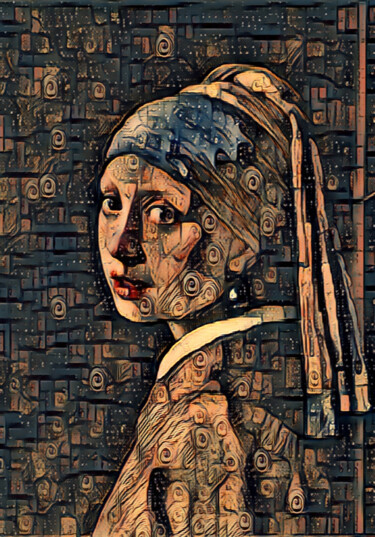 Ζωγραφική με τίτλο "Girl with a Pearl E…" από Tony Rubino, Αυθεντικά έργα τέχνης, Ακρυλικό Τοποθετήθηκε στο Ξύλινο φορείο σκ…