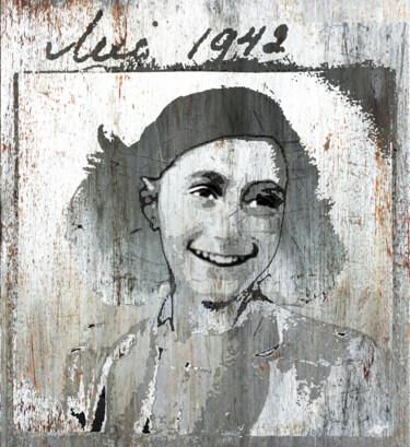 Schilderij getiteld "Anne Frank 2" door Tony Rubino, Origineel Kunstwerk, Acryl Gemonteerd op Frame voor houten brancard