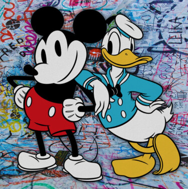 Pintura titulada "Donald Duck And Mic…" por Tony Rubino, Obra de arte original, Acrílico Montado en Bastidor de camilla de m…