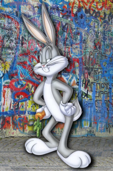 Malarstwo zatytułowany „Bugs Bunny Pop Art…” autorstwa Tony Rubino, Oryginalna praca, Akryl Zamontowany na Drewniana rama no…
