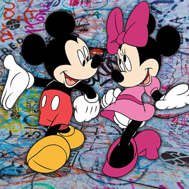 Ζωγραφική με τίτλο "Mickey And Minnie M…" από Tony Rubino, Αυθεντικά έργα τέχνης, Ακρυλικό Τοποθετήθηκε στο Ξύλινο φορείο σκ…