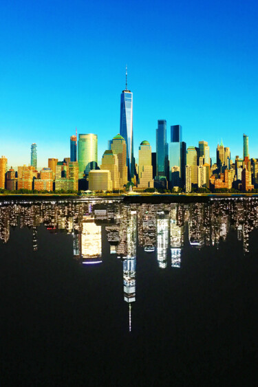 Schilderij getiteld "Manhattan New York…" door Tony Rubino, Origineel Kunstwerk, Acryl Gemonteerd op Frame voor houten branc…