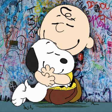 제목이 "Snoopy And Woodstoc…"인 미술작품 Tony Rubino로, 원작, 아크릴 나무 들것 프레임에 장착됨