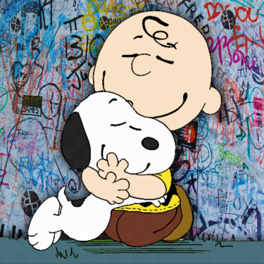 Ζωγραφική με τίτλο "Snoopy And Woodstoc…" από Tony Rubino, Αυθεντικά έργα τέχνης, Ακρυλικό Τοποθετήθηκε στο Ξύλινο φορείο σκ…