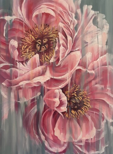 Ζωγραφική με τίτλο "Pink Pelonies" από Tonya Seiler, Αυθεντικά έργα τέχνης, Λάδι