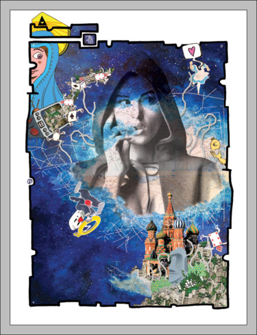 Collages intitolato "Sur la carte moscov…" da Tony ®, Opera d'arte originale, Acrilico