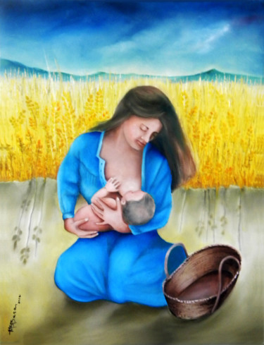 Ζωγραφική με τίτλο "Mother and Child" από Miriam Besa, Αυθεντικά έργα τέχνης, Λάδι