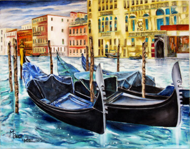 Pittura intitolato "Sheltered Gondolas" da Miriam Besa, Opera d'arte originale, Olio