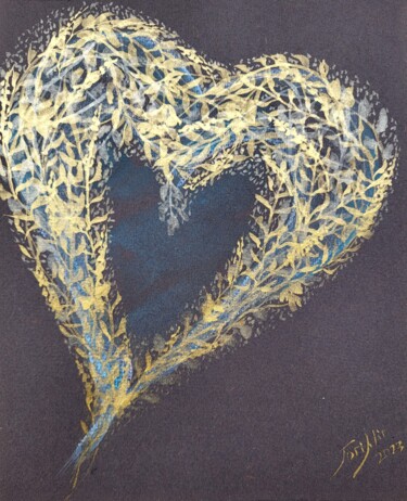 Peinture intitulée "Золотое сердце" par Tori Min, Œuvre d'art originale, Aquarelle