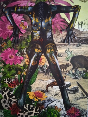 Collages titled "black beauty baker" by Toross, Original Artwork, Acrylic Mounted on Cardboard