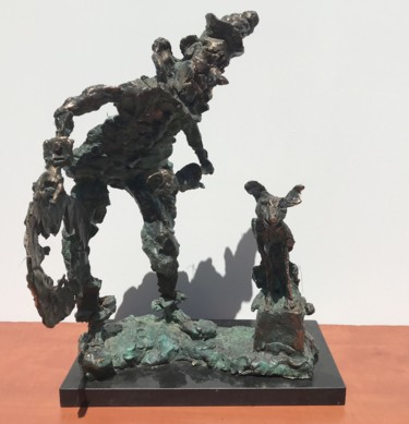 Sculpture titled "Clown with dog" by Erno Toth, Original Artwork, Bronze