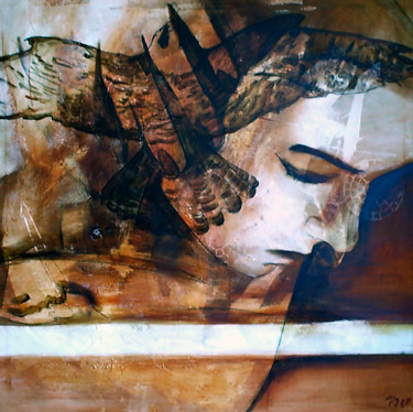 Pittura intitolato "woman and falcon" da Cesar Aguilar (Raçe), Opera d'arte originale, Acrilico