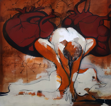 「2 HEARTS」というタイトルの絵画 Cesar Aguilar (Raçe)によって, オリジナルのアートワーク, アクリル