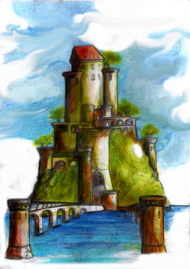 图画 标题为“Castle in the sea” 由Cesar Aguilar (Raçe), 原创艺术品, 铅笔