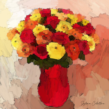 Digital Arts με τίτλο "Bouquet Nana" από Sylvia Cebellan, Αυθεντικά έργα τέχνης, Ψηφιακή ζωγραφική Τοποθετήθηκε στο Μέταλλο