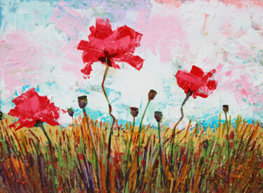Painting titled "Wild Flowers, Poppi…" by Trayko Popov, Original Artwork, Acrylic
