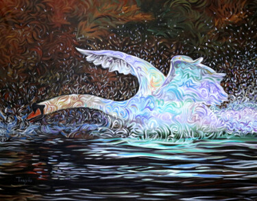 Painting titled "Swan | Flight | Wak…" by Trayko Popov, Original Artwork, Acrylic