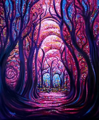 Painting titled "Song of the Forest" by Trayko Popov, Original Artwork, Acrylic Mounted on Wood Stretcher frame