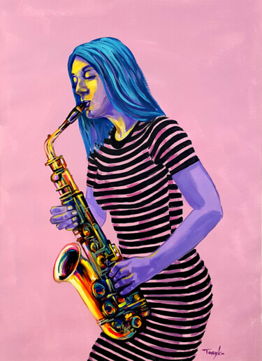 Pittura intitolato "Jazz | Music | Saxo…" da Trayko Popov, Opera d'arte originale, Acrilico