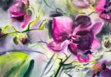 Картина под названием "Orchid VI" - Iuliia Tretiakova, Подлинное произведение искусства, Акварель