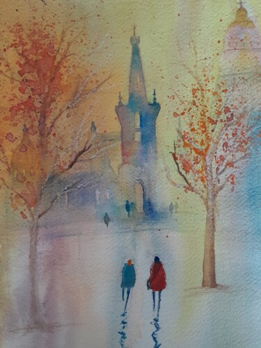 Peinture intitulée "Sunday strolling" par Trevor Partridge, Œuvre d'art originale, Aquarelle