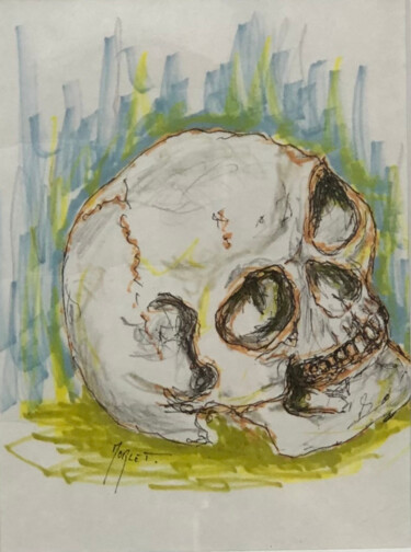 Drawing titled "Crâne" by Tristan Morlet, Original Artwork, Marker