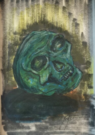 Dessin intitulée "Crâne vert" par Tristan Morlet, Œuvre d'art originale, Marqueur