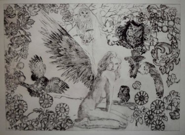 Printmaking titled "Dream angel 3" by Katerina Evgenieva, Original Artwork, Engraving