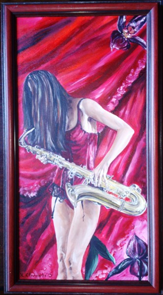 Painting titled "Saxophone player" by Katerina Evgenieva, Original Artwork