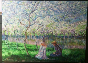 Peinture intitulée "To the orchard" par Katerina Evgenieva, Œuvre d'art originale, Huile