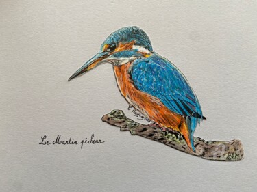 Dessin intitulée "Martin pêcheur" par Christelle Hayez, Œuvre d'art originale, Crayon