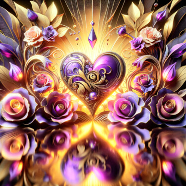 Digitale Kunst getiteld "Golden Purple Heart…" door Truckersrule, Origineel Kunstwerk, AI gegenereerde afbeelding