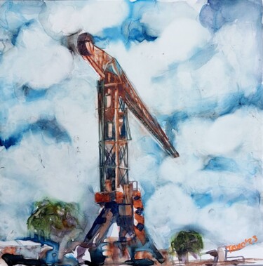 Pintura intitulada "Crane 13" por Trudy Colette, Obras de arte originais, Aquarela