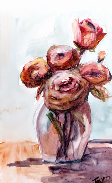 Malerei mit dem Titel "Flowers Baroque" von Trudy Colette, Original-Kunstwerk, Aquarell