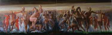 Картина под названием "Танец толпы" - Tschumakov Sergey, Подлинное произведение искусства, Масло Установлен на Деревянная ра…