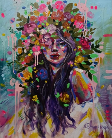 "Women with flowers…" başlıklı Tablo Aliaksandra Tsesarskaya tarafından, Orijinal sanat, Akrilik Ahşap Sedye çerçevesi üzeri…