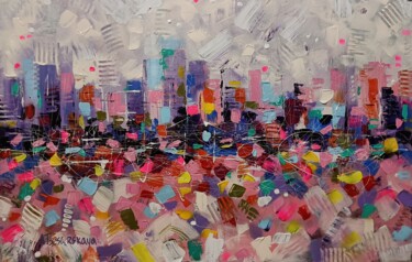 Malarstwo zatytułowany „Big city” autorstwa Aliaksandra Tsesarskaya, Oryginalna praca, Akryl Zamontowany na Drewniana rama n…