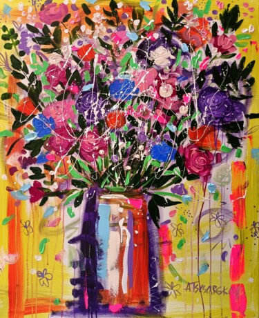 Картина под названием "Field flowers - tex…" - Aliaksandra Tsesarskaya, Подлинное произведение искусства, Акрил