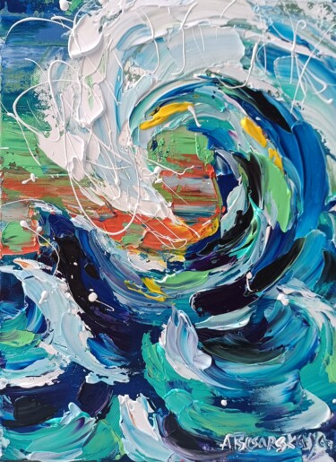 Картина под названием "Wave - textured pai…" - Aliaksandra Tsesarskaya, Подлинное произведение искусства, Акрил