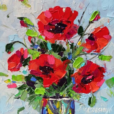Картина под названием "Poppies - flowers p…" - Aliaksandra Tsesarskaya, Подлинное произведение искусства, Акрил
