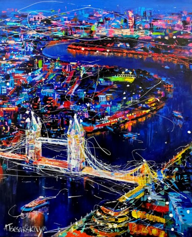 Schilderij getiteld "Night London citysc…" door Aliaksandra Tsesarskaya, Origineel Kunstwerk, Acryl Gemonteerd op Frame voor…