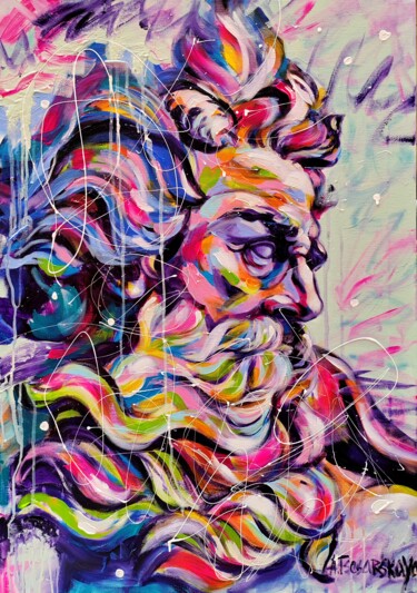 Картина под названием "Poseidon - colorful…" - Aliaksandra Tsesarskaya, Подлинное произведение искусства, Акрил Установлен н…