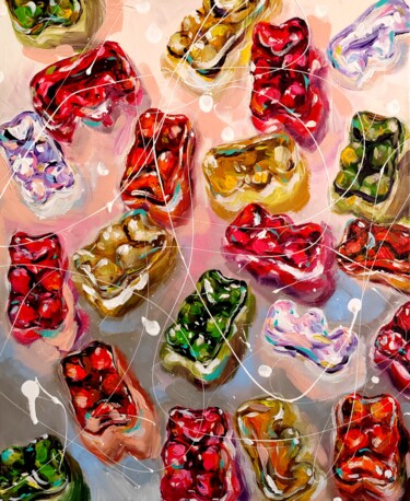 Schilderij getiteld "Gummy bears - harib…" door Aliaksandra Tsesarskaya, Origineel Kunstwerk, Acryl Gemonteerd op Frame voor…